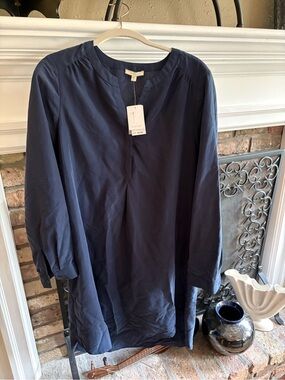 Pleione Dark Navy Blue Long Sleeve Tunic Top